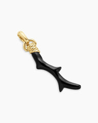 Coral Amulet with Black Onyx and 18K Yellow Gold, 31mm