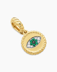 Evil Eye Amulet in 18K Yellow Gold with Pavé Emeralds and Diamonds, 11mm
