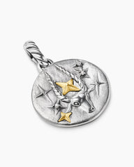 Capricorn Amulet in Sterling Silver with 18K Yellow Gold and Diamonds, 19mm