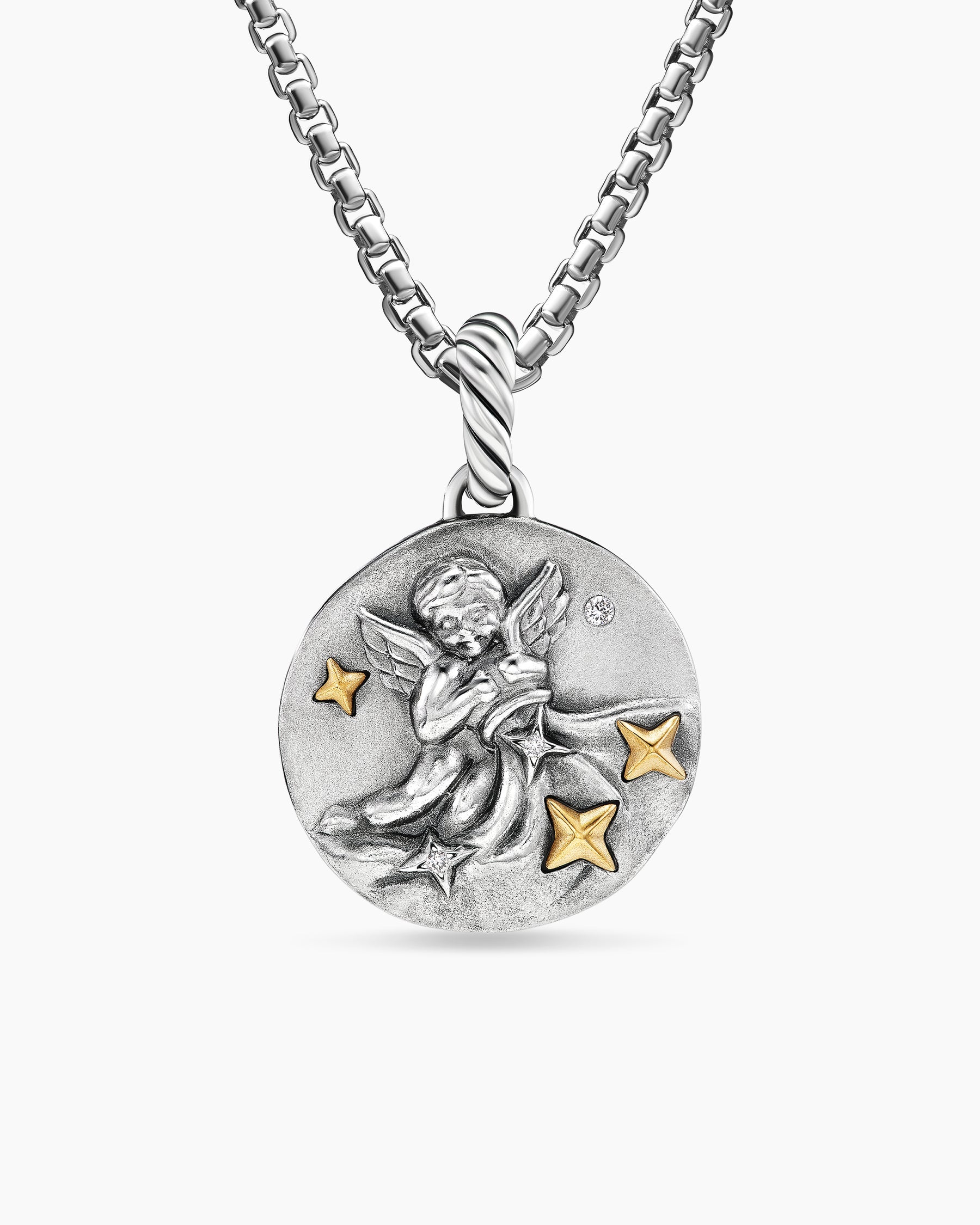 Aquarius Amulet in Sterling Silver with 18K Yellow Gold and Diamonds, 19mm