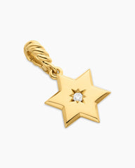 Star of David Amulet in 18K Yellow Gold with Center Diamond, 13.2mm