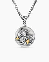 Aries Amulet in Sterling Silver with 18K Yellow Gold and Diamonds, 19mm