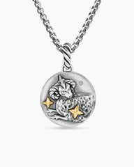 Aries Amulet in Sterling Silver with 18K Yellow Gold and Diamonds, 19mm