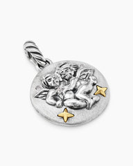 Gemini Amulet in Sterling Silver with 18K Yellow Gold and Diamonds, 19mm
