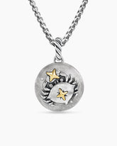 Cancer Amulet in Sterling Silver with 18K Yellow Gold and Diamonds, 19mm