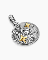 Leo Amulet in Sterling Silver with 18K Yellow Gold and Diamonds, 19mm
