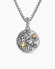 Leo Amulet in Sterling Silver with 18K Yellow Gold and Diamonds, 19mm