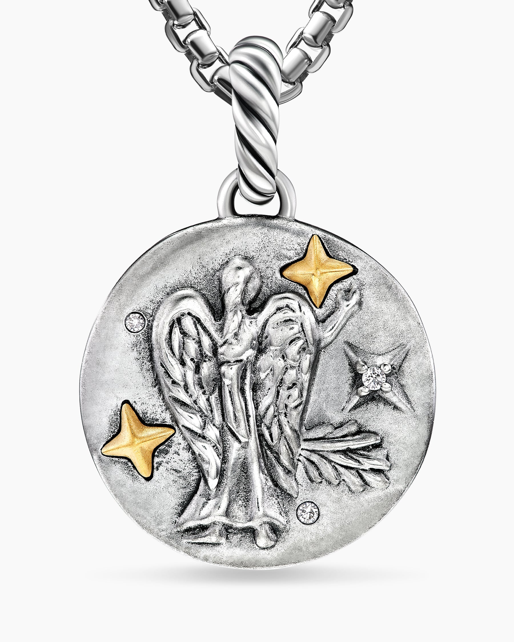 Virgo Amulet in Sterling Silver with 18K Yellow Gold and Diamonds, 19mm