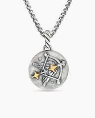 Sagittarius Amulet in Sterling Silver with 18K Yellow Gold and Diamonds, 19mm