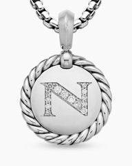Initial Charm in Sterling Silver with Diamond N