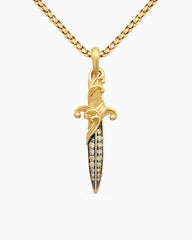 Waves Dagger Amulet in 18K Yellow Gold with Cognac Diamonds, 44mm