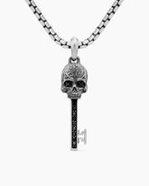 Memento Mori Skull Key Amulet in Sterling Silver with Black Diamonds, 31.7mm