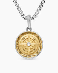 Maritime® Compass Amulet in Sterling Silver with 18K Yellow Gold and Center Diamond, 20mm