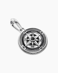 Maritime® Compass Amulet in Sterling Silver with Center Black Diamond, 20mm