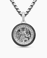 St. Christopher Amulet in Sterling Silver with Black Diamonds, 28.5mm