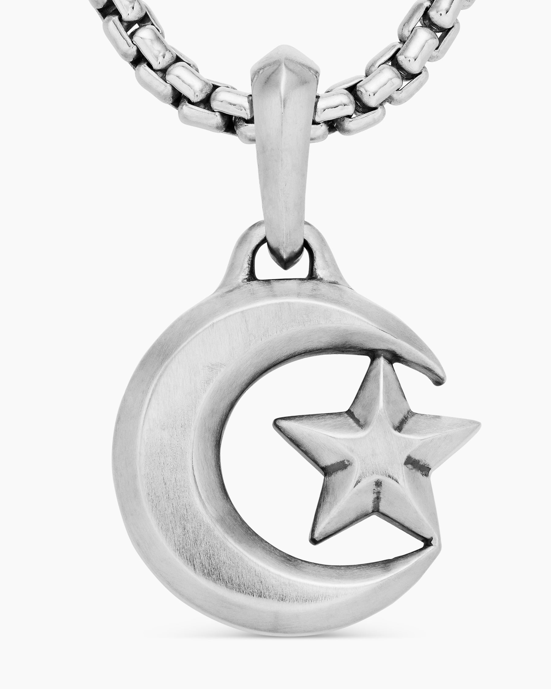 Star and Crescent Amulet in Sterling Silver, 17.2mm