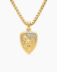 St. Michael Amulet in 18K Yellow Gold with Diamonds, 19mm