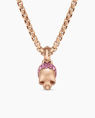 Skull Amulet with Full Pavé Pink Sapphires and 18K Rose Gold, 14mm
