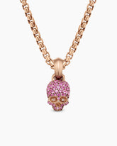 Skull Amulet with Full Pavé Pink Sapphires and 18K Rose Gold, 14mm