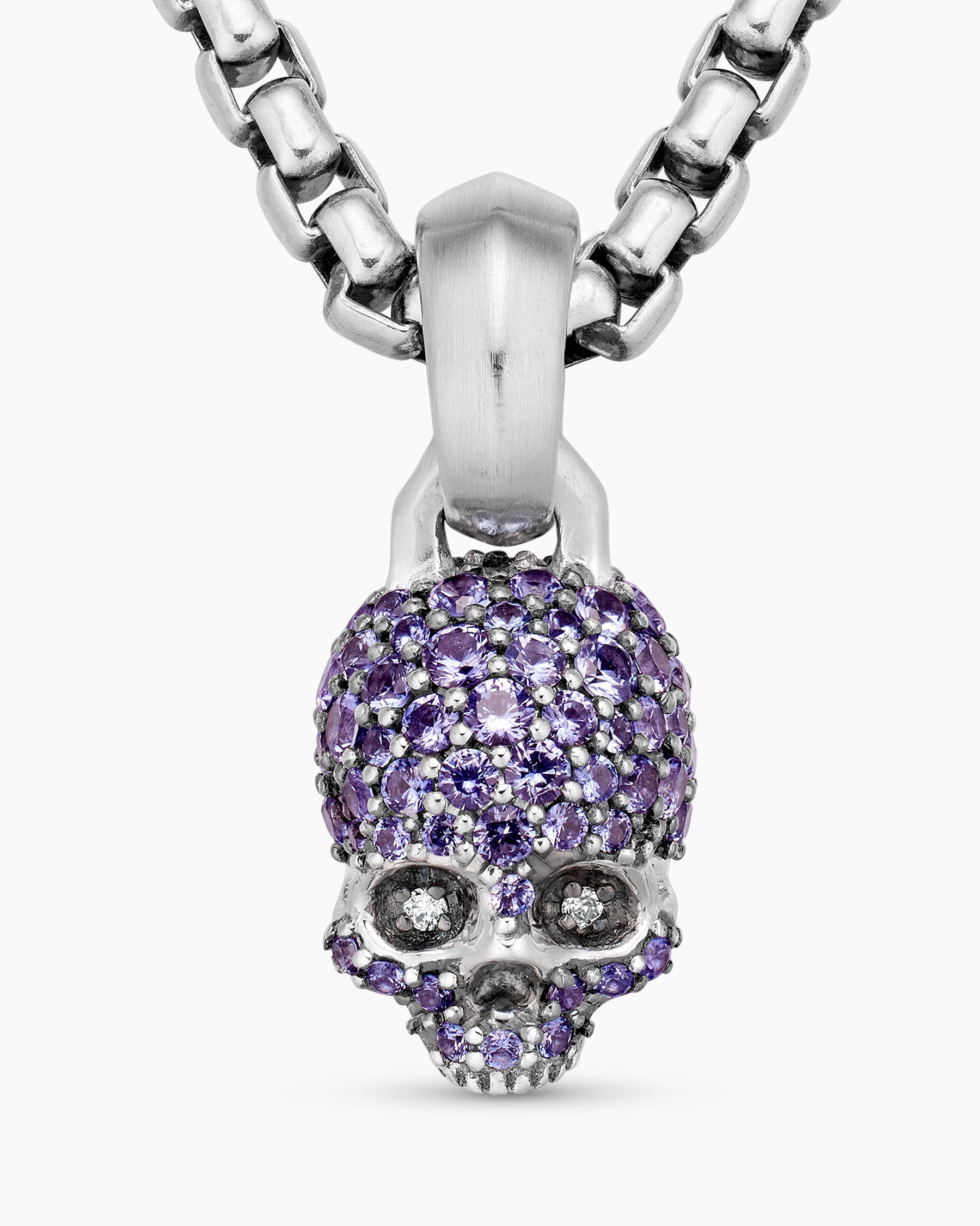 Skull Amulet with Full Pavé Purple Sapphires and 18K White Gold, 14mm