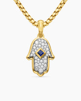 Hamsa Amulet in 18K Yellow Gold with Pavé Diamonds and Blue Sapphire, 24.6mm