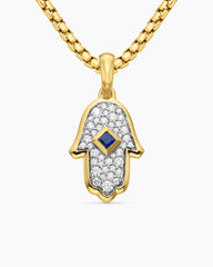 Hamsa Amulet in 18K Yellow Gold with Pavé Diamonds and Blue Sapphire, 24.6mm