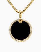 DY Elements® Disc Pendant in 18K Yellow Gold with Black Onyx and Diamond Rim, 24mm