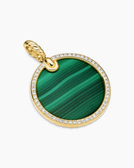 DY Elements® Disc Pendant in 18K Yellow Gold with Malachite and Diamond Rim, 24mm