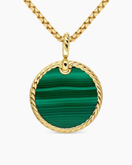 DY Elements® Disc Pendant in 18K Yellow Gold with Malachite and Diamond Rim, 24mm