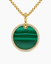 DY Elements® Disc Pendant in 18K Yellow Gold with Malachite and Diamond Rim, 24mm