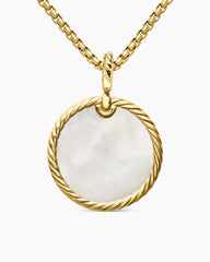 DY Elements® Disc Pendant in 18K Yellow Gold with Mother of Pearl and Diamond Rim, 24mm
