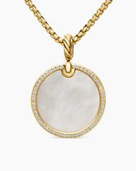 DY Elements® Disc Pendant in 18K Yellow Gold with Mother of Pearl and Diamond Rim, 24mm