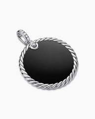 DY Elements® Reversible Disc Pendant in Sterling Silver with Black Onyx Reversible to Mother of Pearl and Diamonds, 32mm