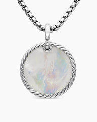 DY Elements® Reversible Disc Pendant in Sterling Silver with Black Onyx Reversible to Mother of Pearl and Diamonds, 32mm