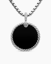 DY Elements® Reversible Disc Pendant in Sterling Silver with Black Onyx Reversible to Mother of Pearl and Diamonds, 32mm