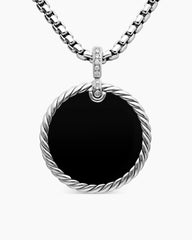 DY Elements® Reversible Disc Pendant in Sterling Silver with Black Onyx Reversible to Mother of Pearl and Diamonds, 32mm