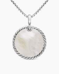 DY Elements® Reversible Disc Pendant in Sterling Silver with Turquoise Reversible to Mother of Pearl and Diamonds, 32mm