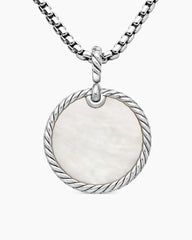DY Elements® Disc Pendant in Sterling Silver with Mother of Pearl and Diamond Rim, 24mm