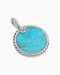 DY Elements® Reversible Disc Pendant in Sterling Silver with Turquoise Reversible to Mother of Pearl and Diamonds, 24mm
