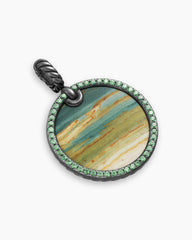 Limited DY Elements® Disc Pendant in Blackened Silver with Bogwood and Pavé Tsavorites, 24mm