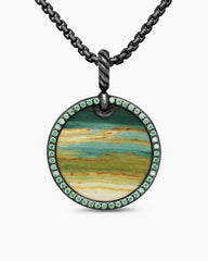 Limited DY Elements® Disc Pendant in Blackened Silver with Bogwood and Pavé Tsavorites, 24mm