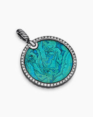 DY Elements® Disc Pendant in Blackened Silver with Chrysocolla and Grey Diamonds, 32mm