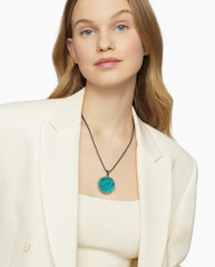 DY Elements® Disc Pendant in Blackened Silver with Chrysocolla and Grey Diamonds, 32mm