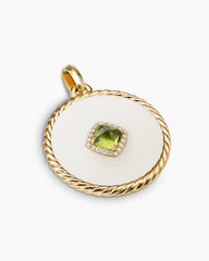 DY Elements® Statement Disc Pendant in 18K Yellow Gold with Cacholong, Peridot and Diamonds, 32mm