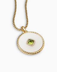DY Elements® Statement Disc Pendant in 18K Yellow Gold with Cacholong, Peridot and Diamonds, 32mm