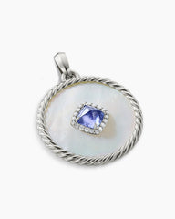 DY Elements® Two Stone Disc Pendant in 18K White Gold with Mother of Pearl, Tanzanite and Diamonds, 32mm
