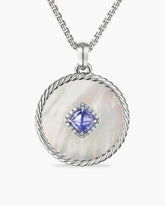 DY Elements® Two Stone Disc Pendant in 18K White Gold with Mother of Pearl, Tanzanite and Diamonds, 32mm