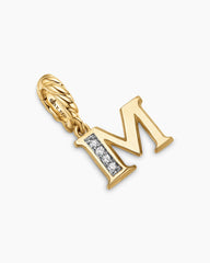 Pavé Initial Pendant in 18K Yellow Gold with Diamond M