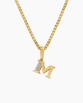 Pavé Initial Pendant in 18K Yellow Gold with Diamond M