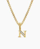 Pavé Initial Pendant in 18K Yellow Gold with Diamond N